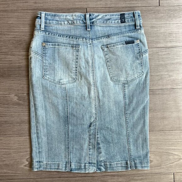 7 For All Mankind Denim Pencil Skirt Slim Faded Blue Knee Length Size 27 - Picture 4 of 9